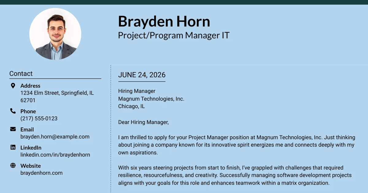 30+ Project/Program Manager IT Cover Letter Templates with Example 2026