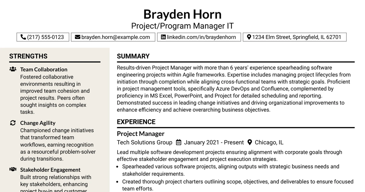 33 Project/Program Manager IT Resume Templates with Example 2026 (ATS-Optimized)