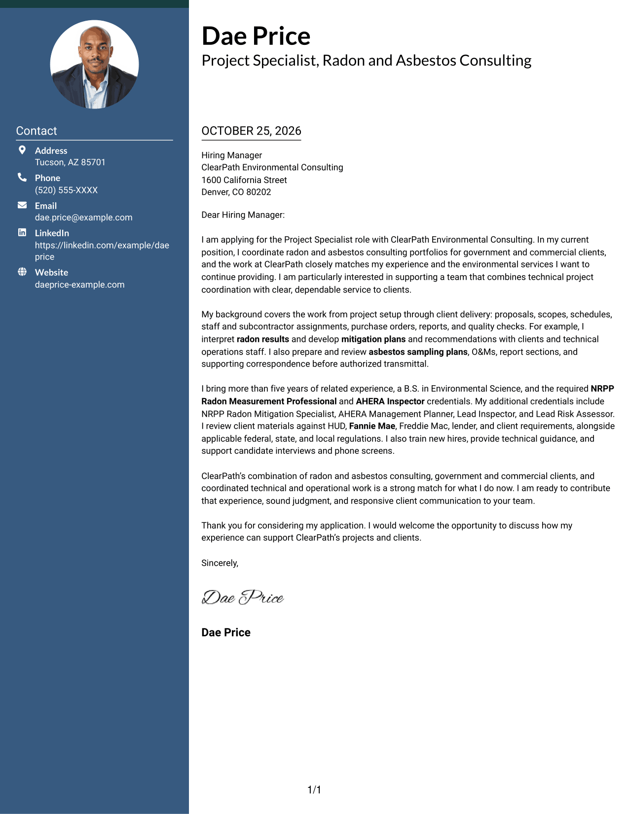 Cover letter example — page 1