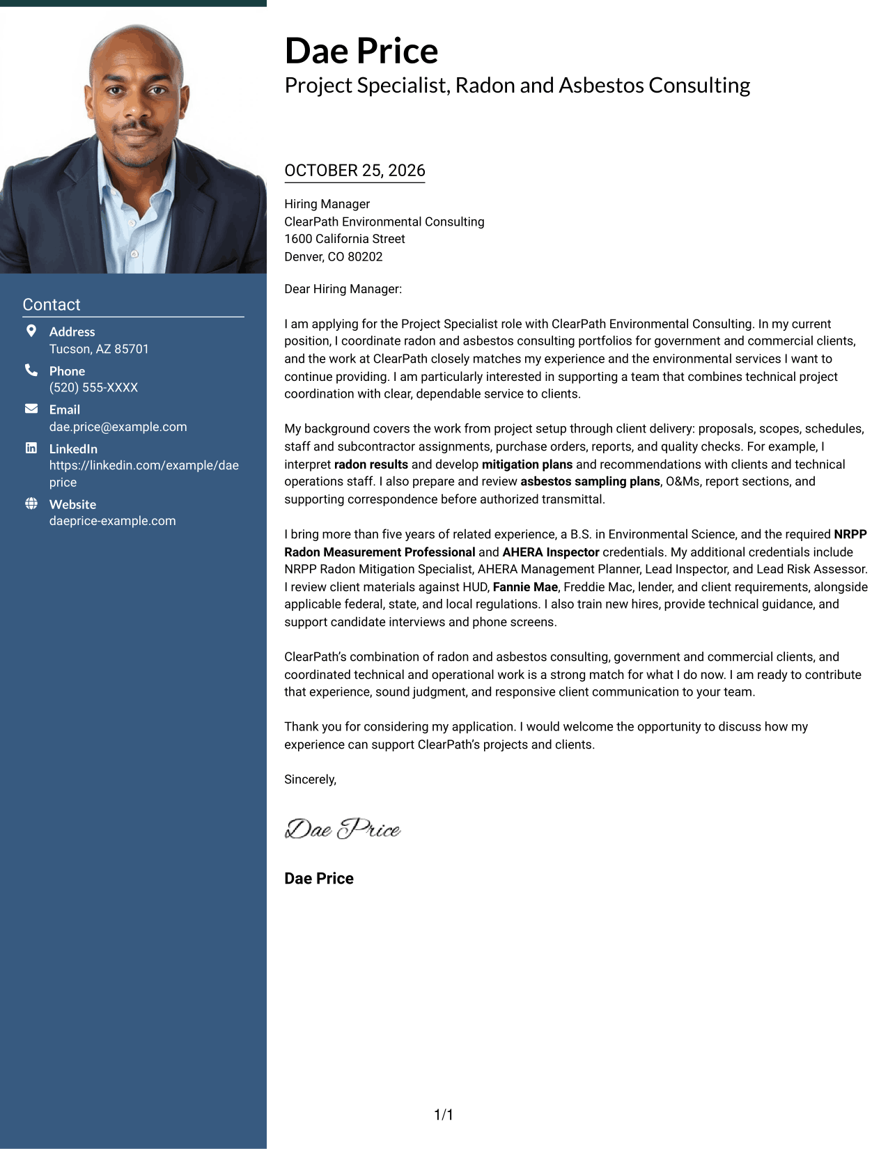 Cover letter example — page 1