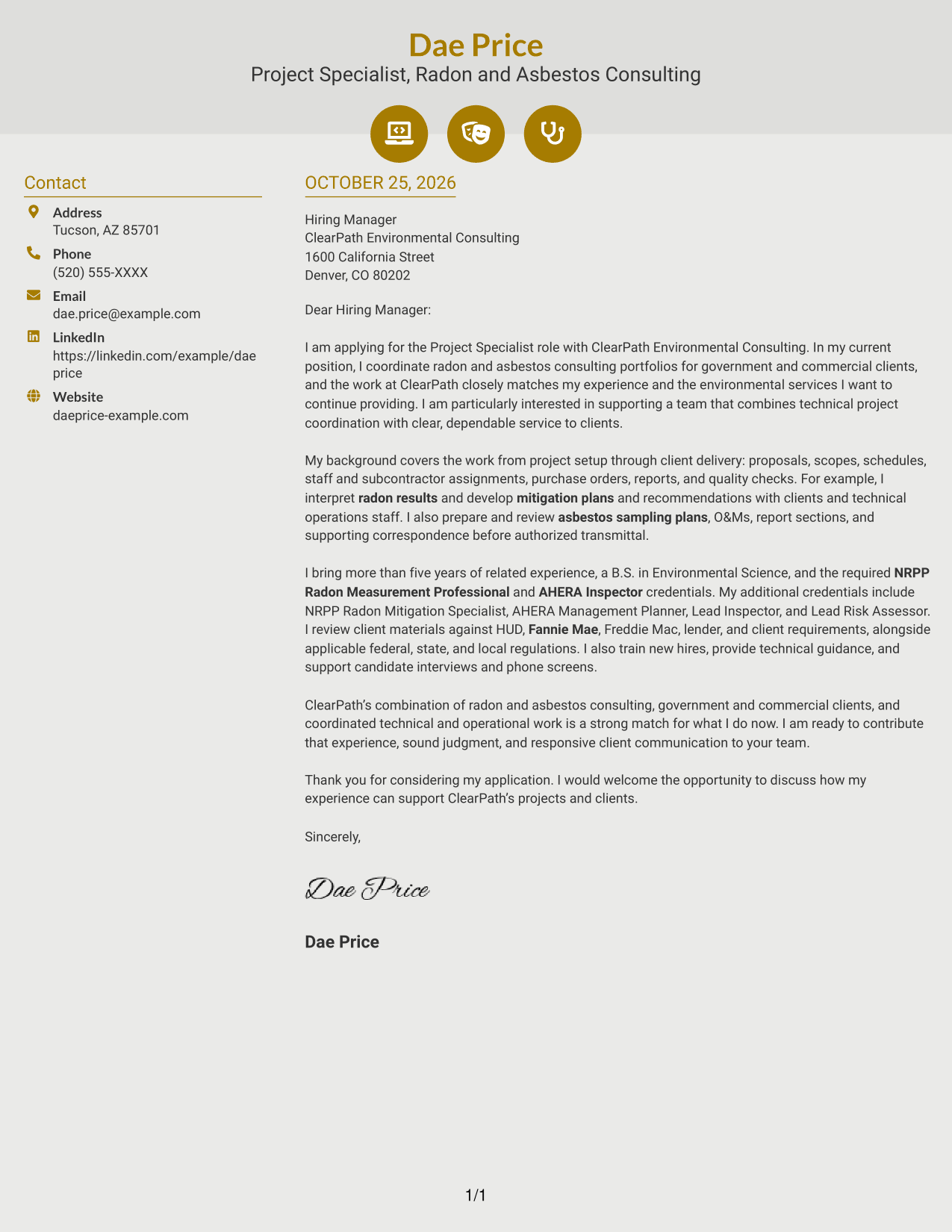 Cover letter example — page 1