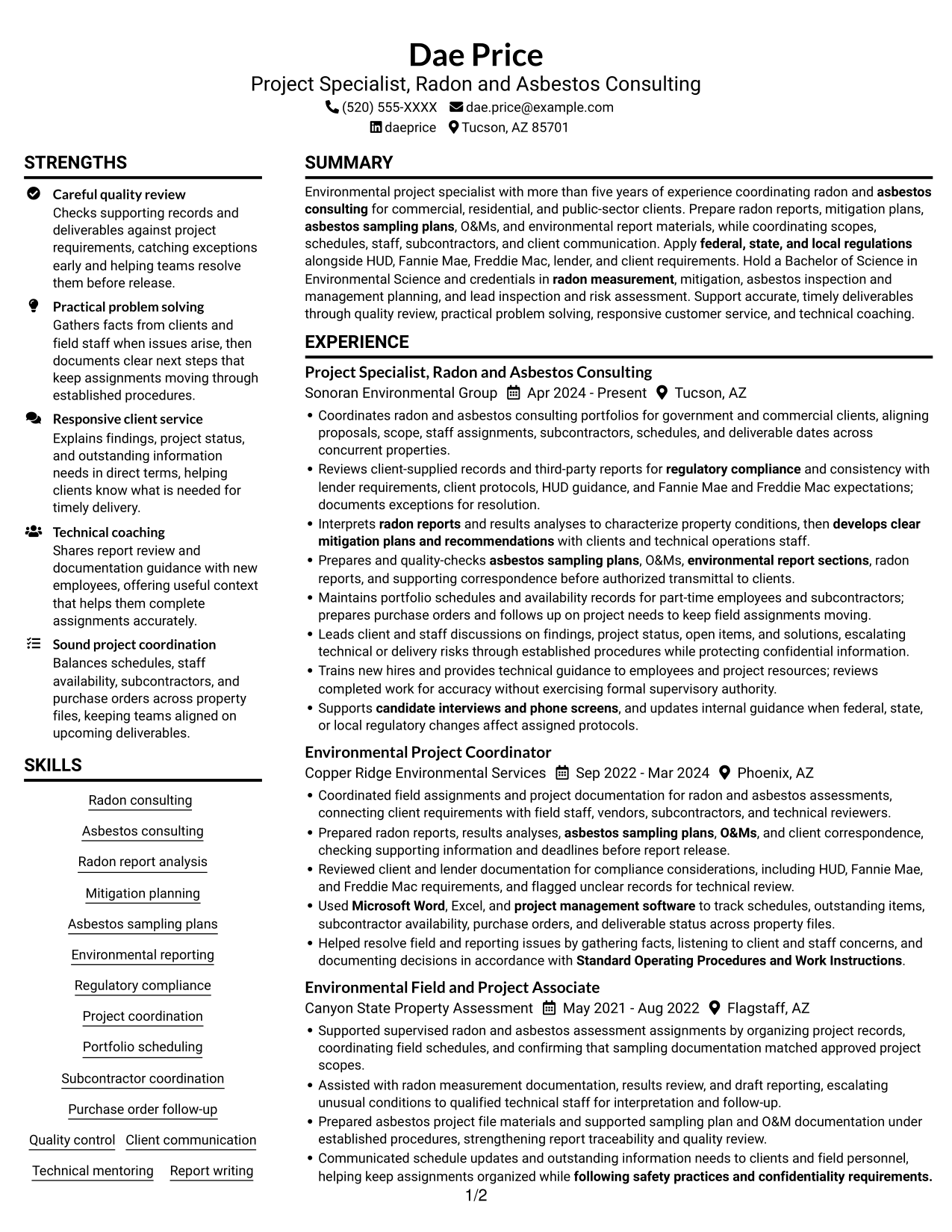 Resume example — page 1