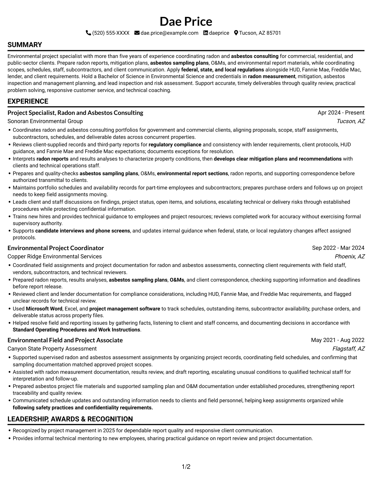 Resume example — page 1