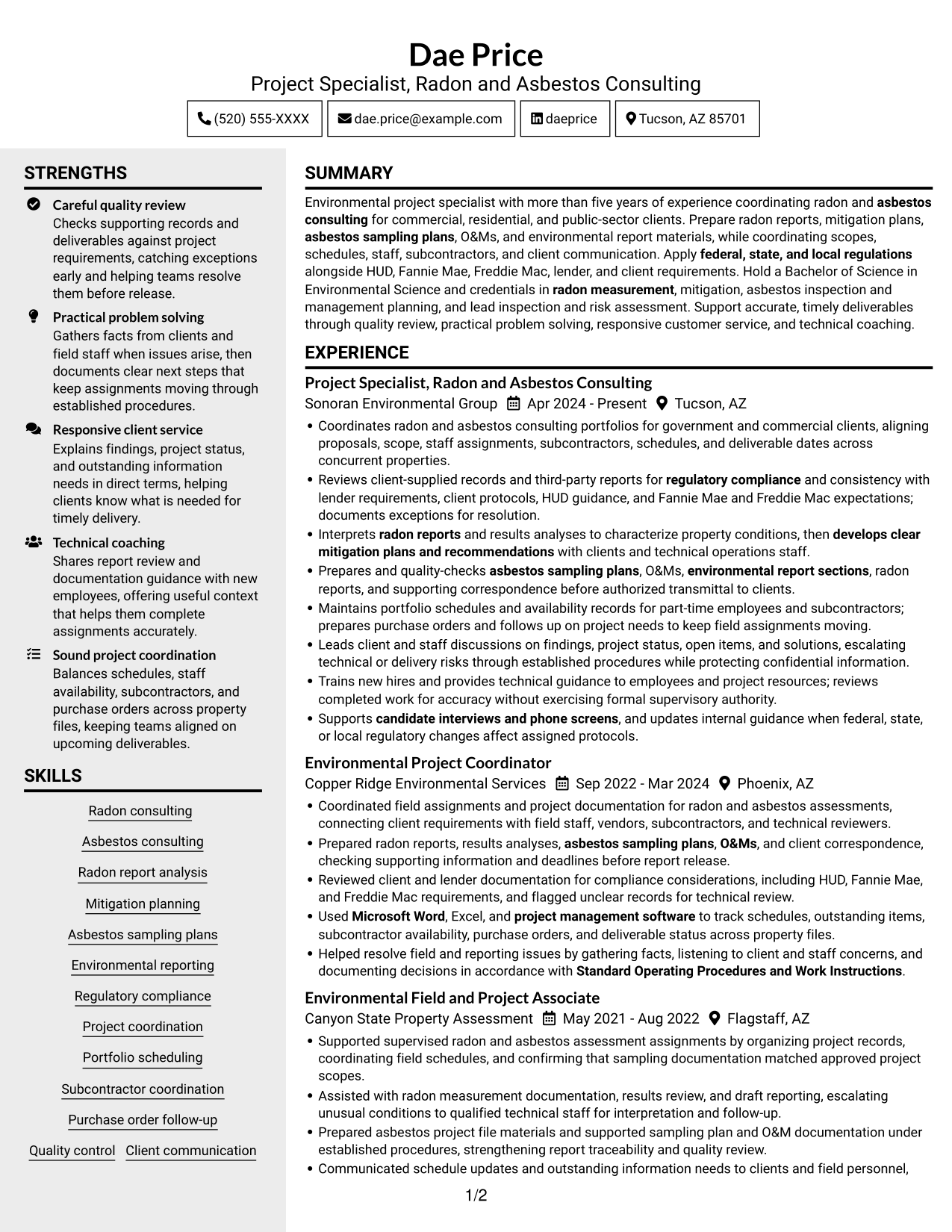 Resume example — page 1