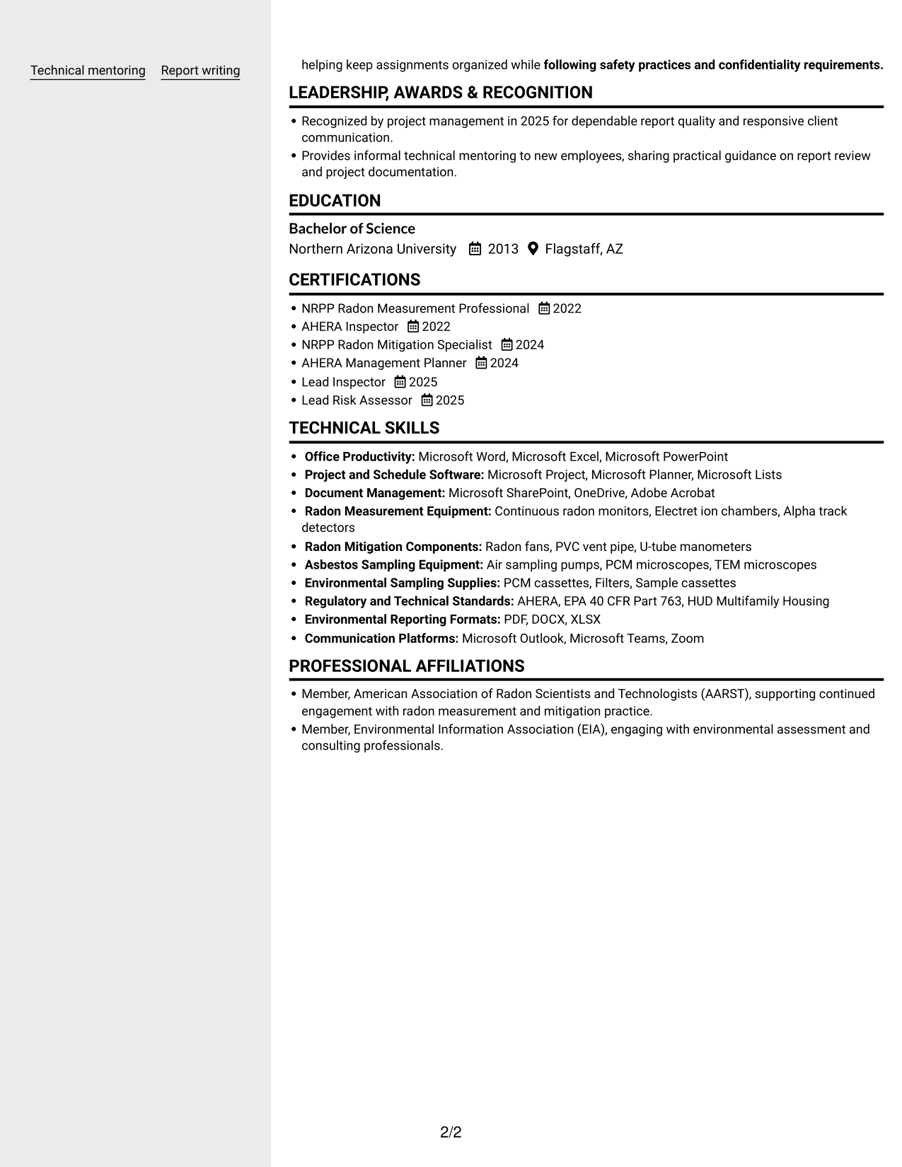 Resume example — page 2