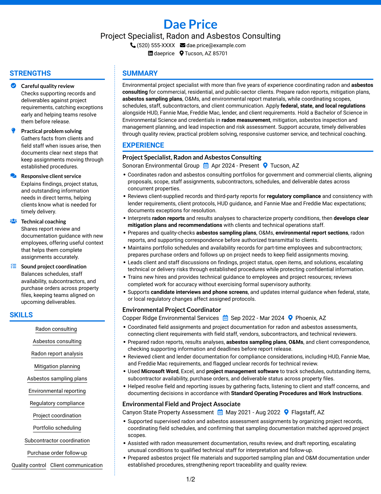 Resume example — page 1