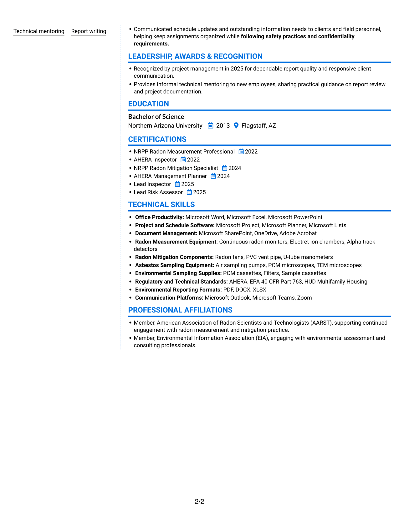 Resume example — page 2