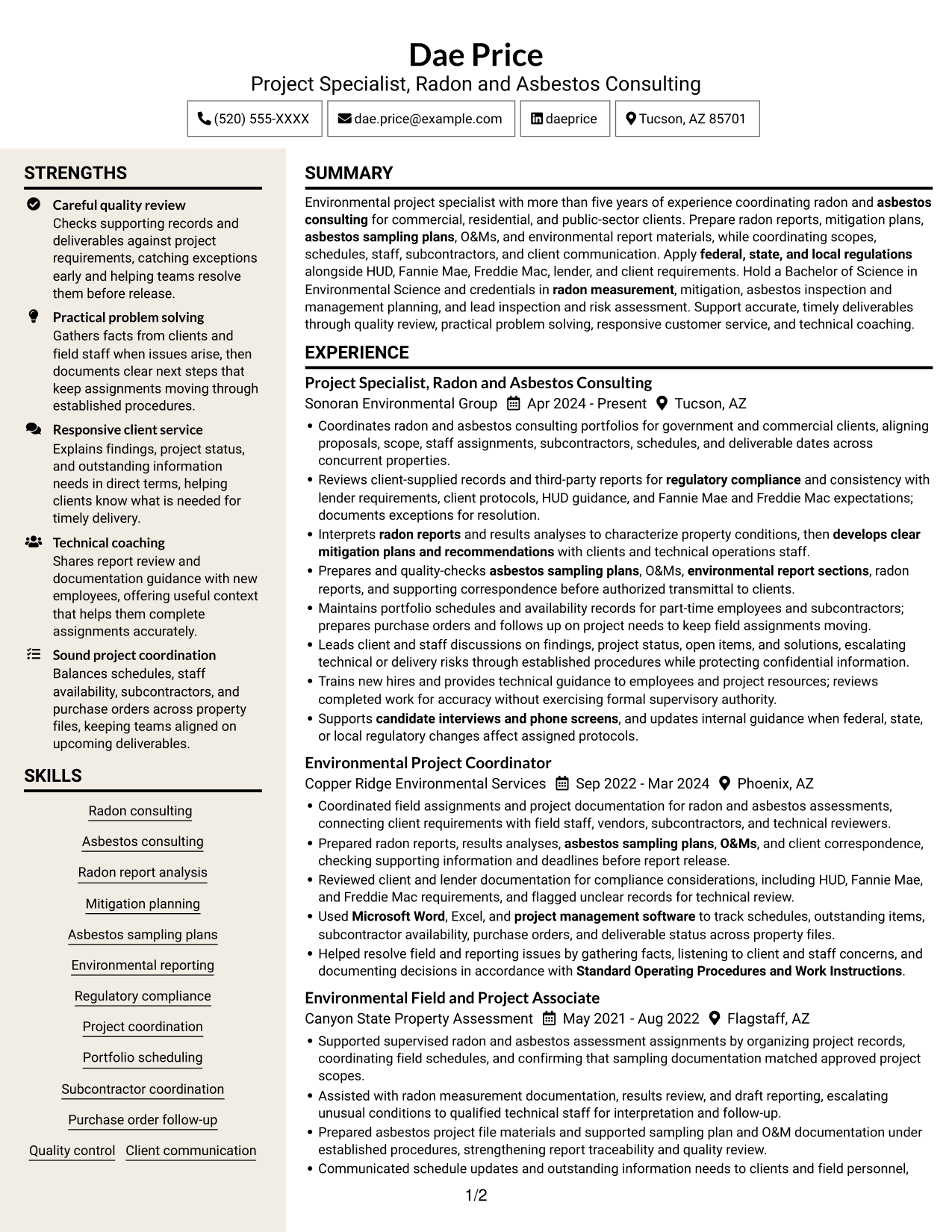 Resume example — page 1