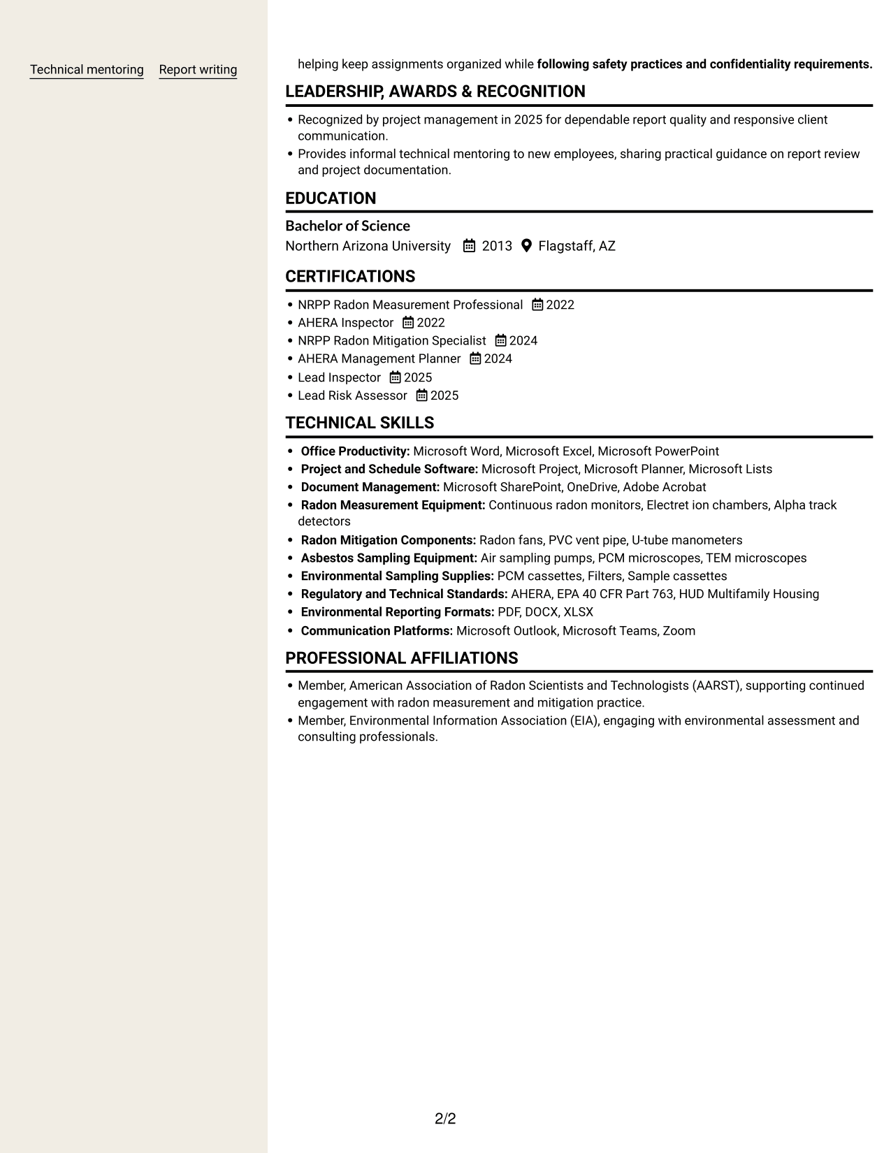 Resume example — page 2