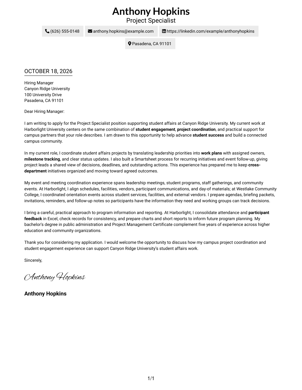 Cover letter example — page 1