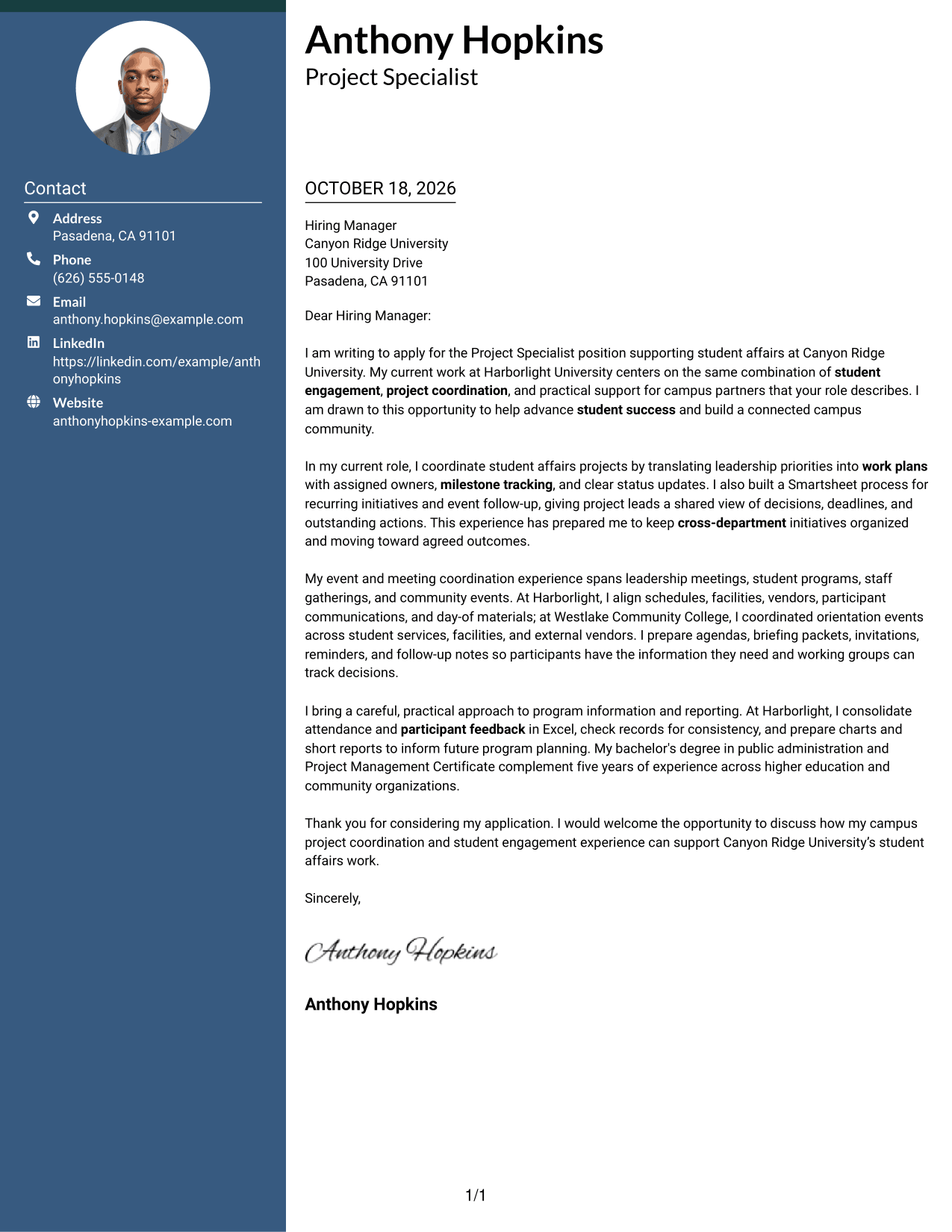 Cover letter example — page 1