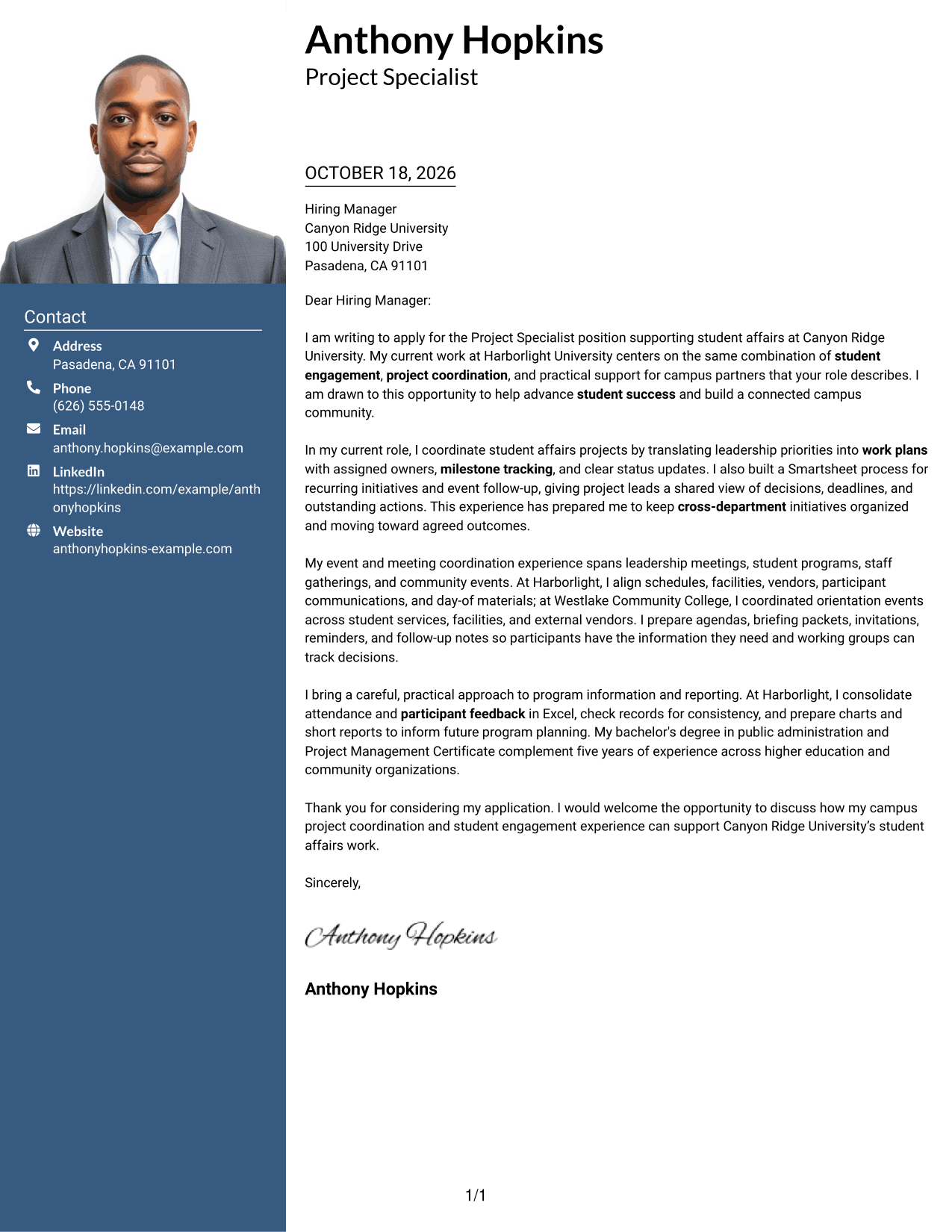 Cover letter example — page 1
