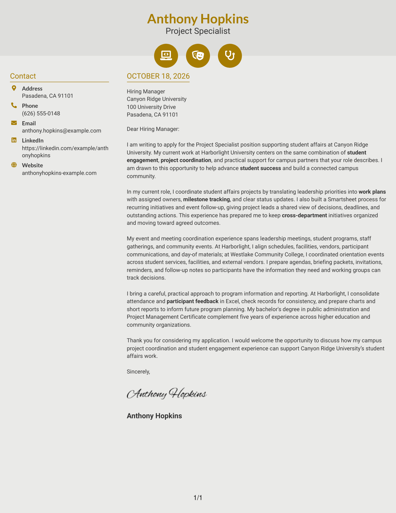 Cover letter example — page 1