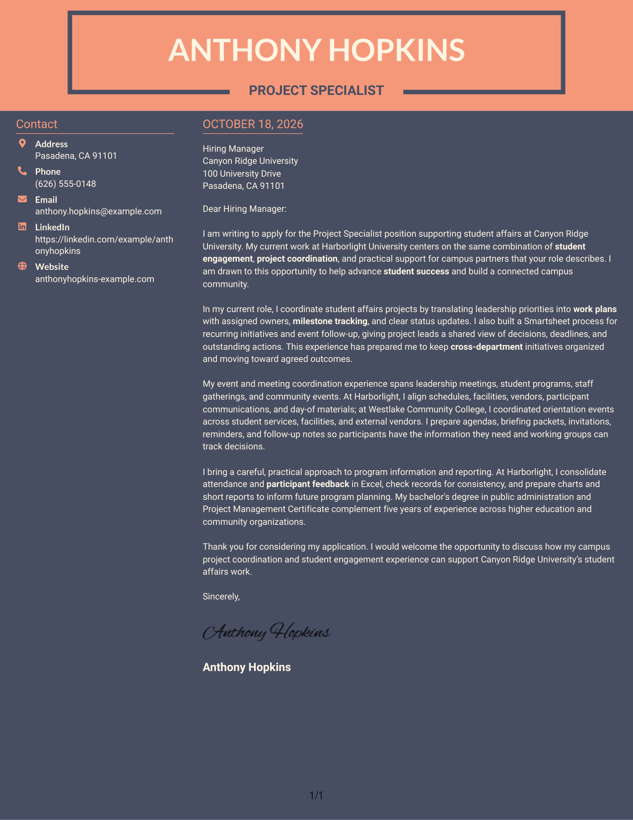 Cover letter example — page 1