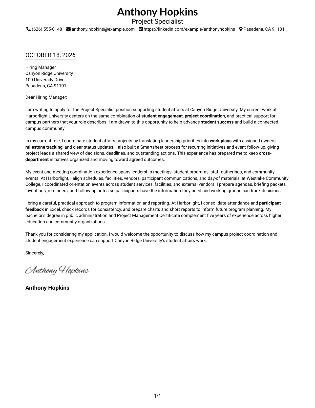 Cover letter example — page 1