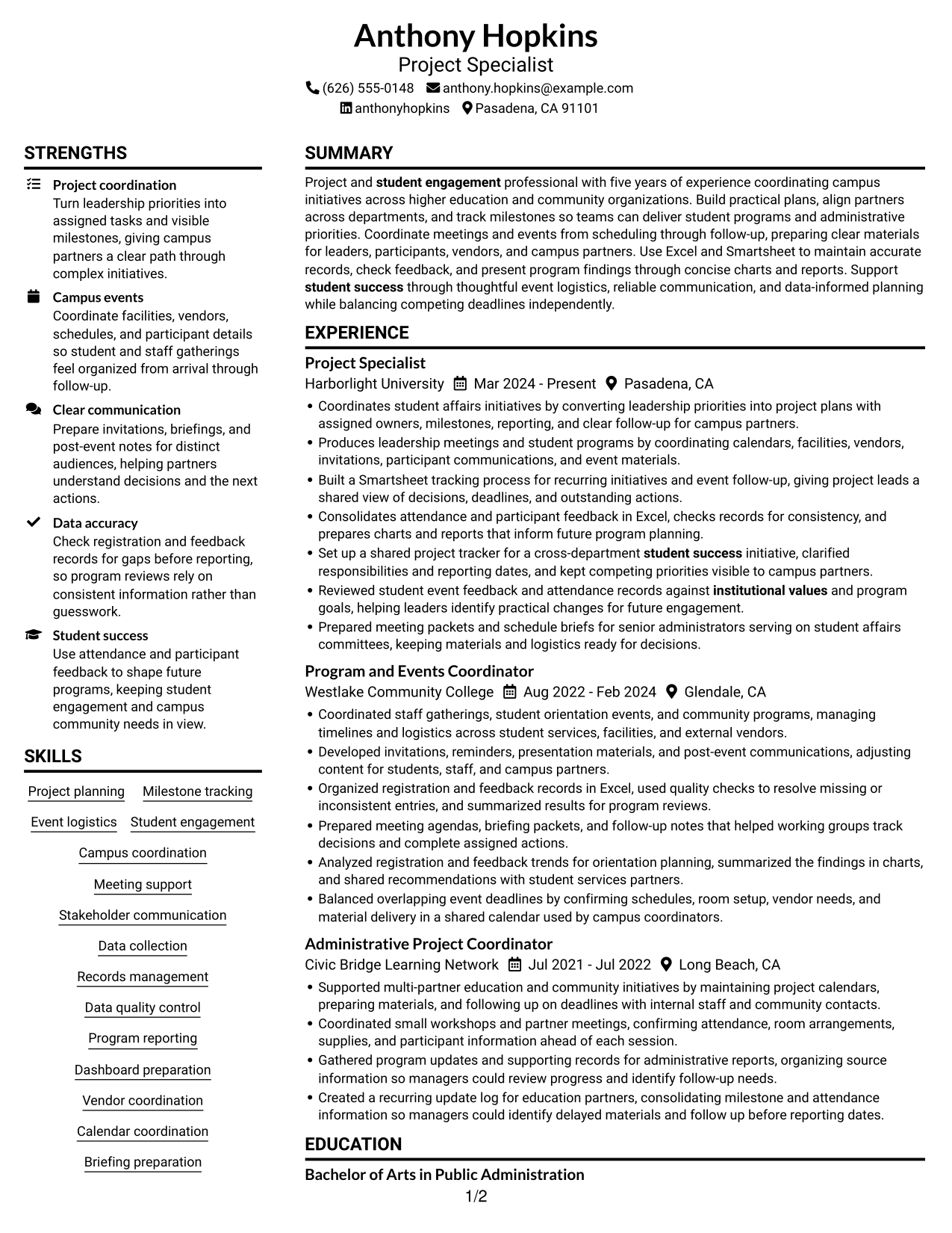Resume example — page 1