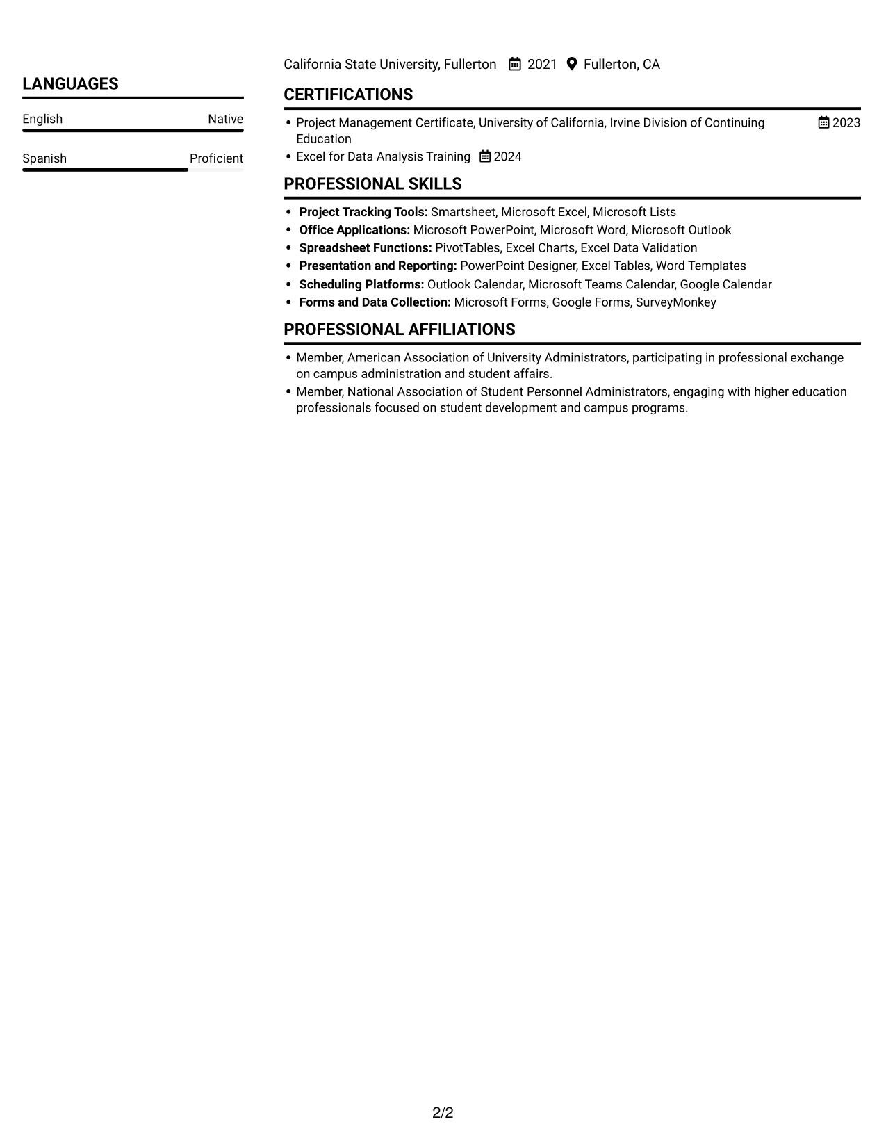 Resume example — page 2