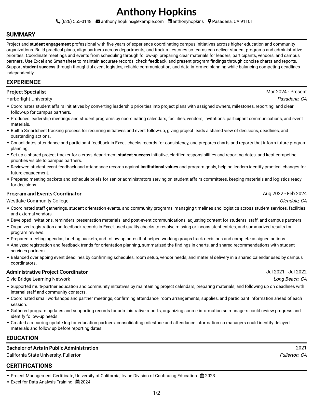 Resume example — page 1