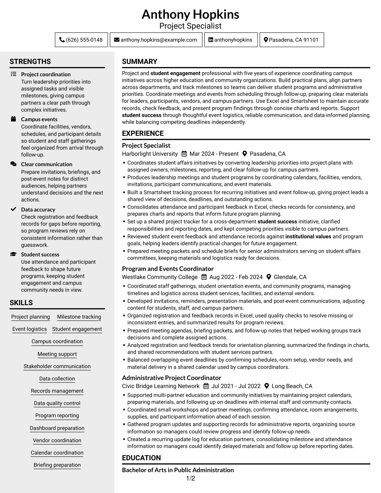 Resume example — page 1