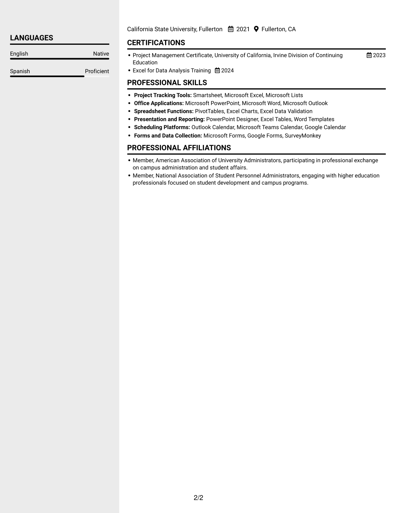 Resume example — page 2