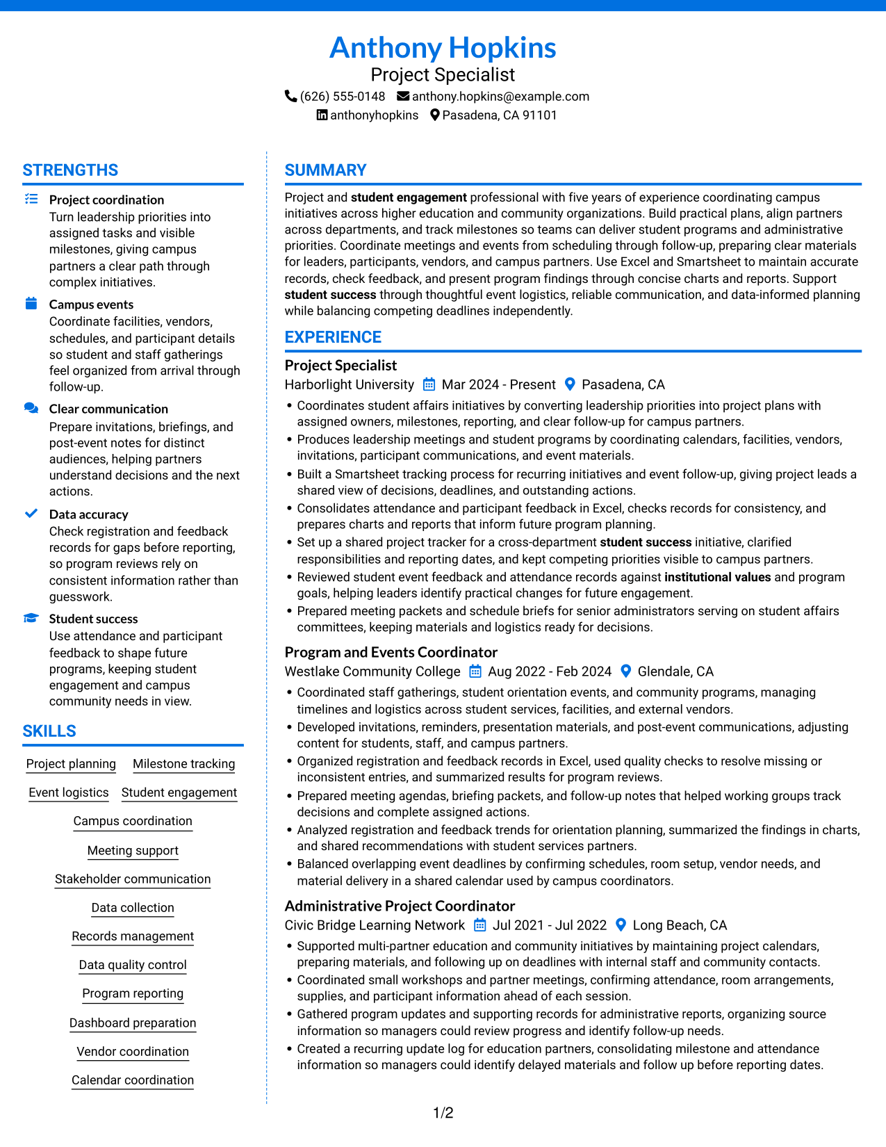 Resume example — page 1