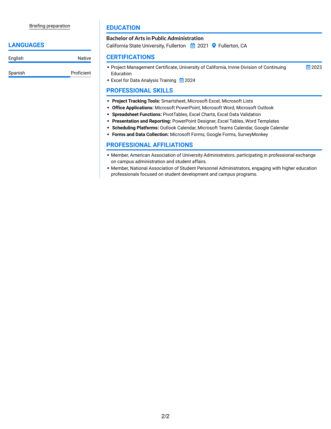 Resume example — page 2