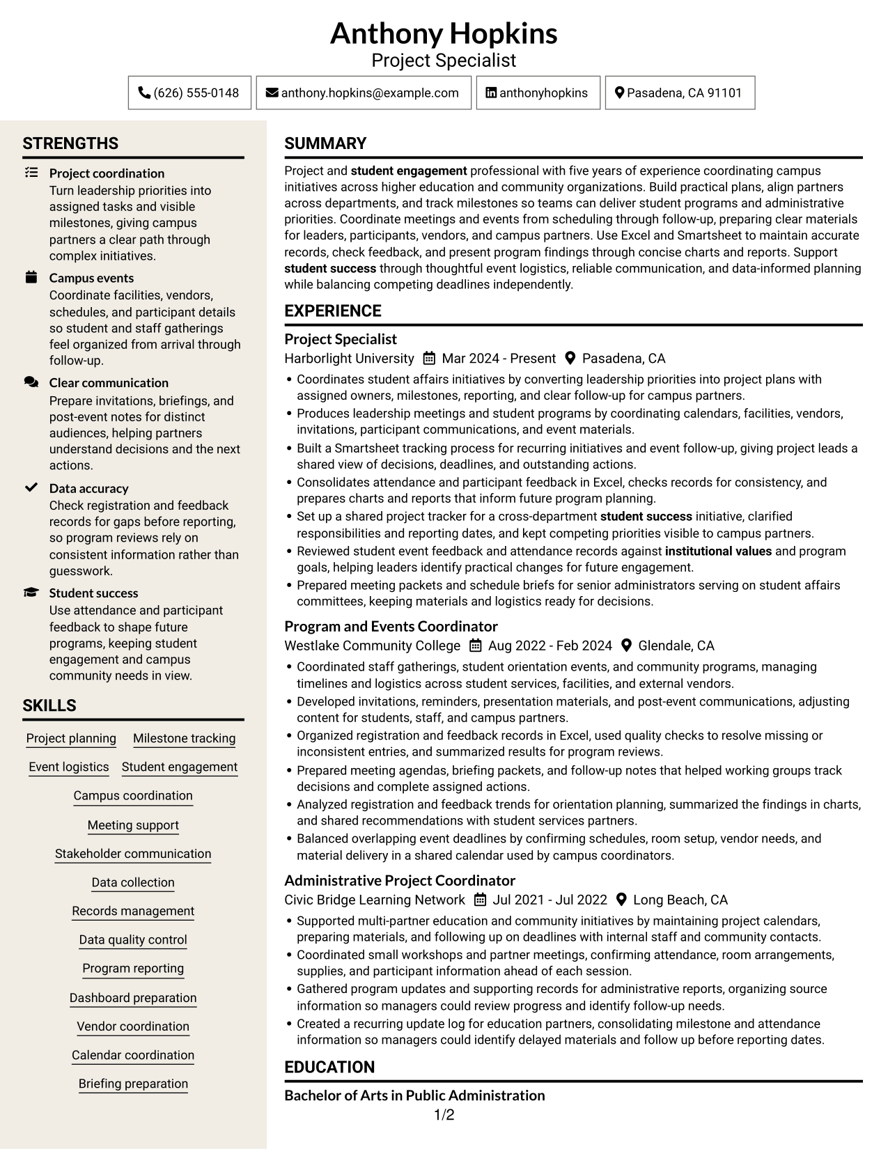 Resume example — page 1