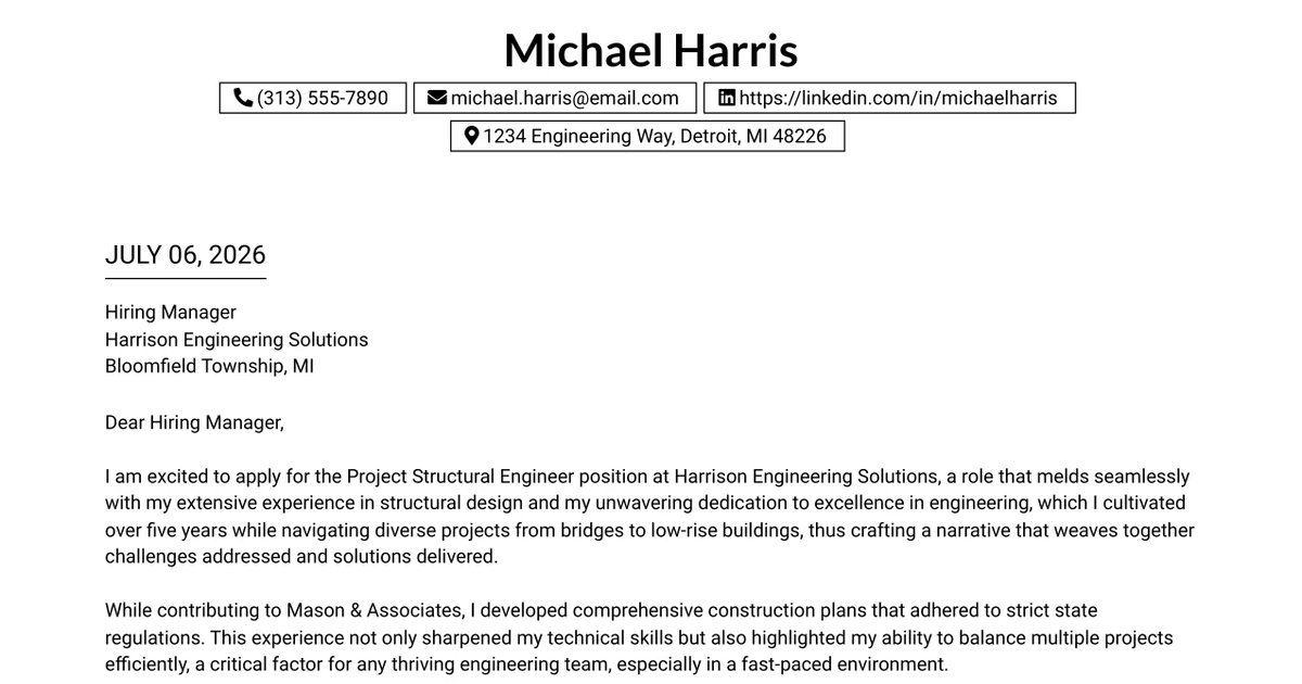 30+ Project Structural Engineer Cover Letter Templates with Example 2026