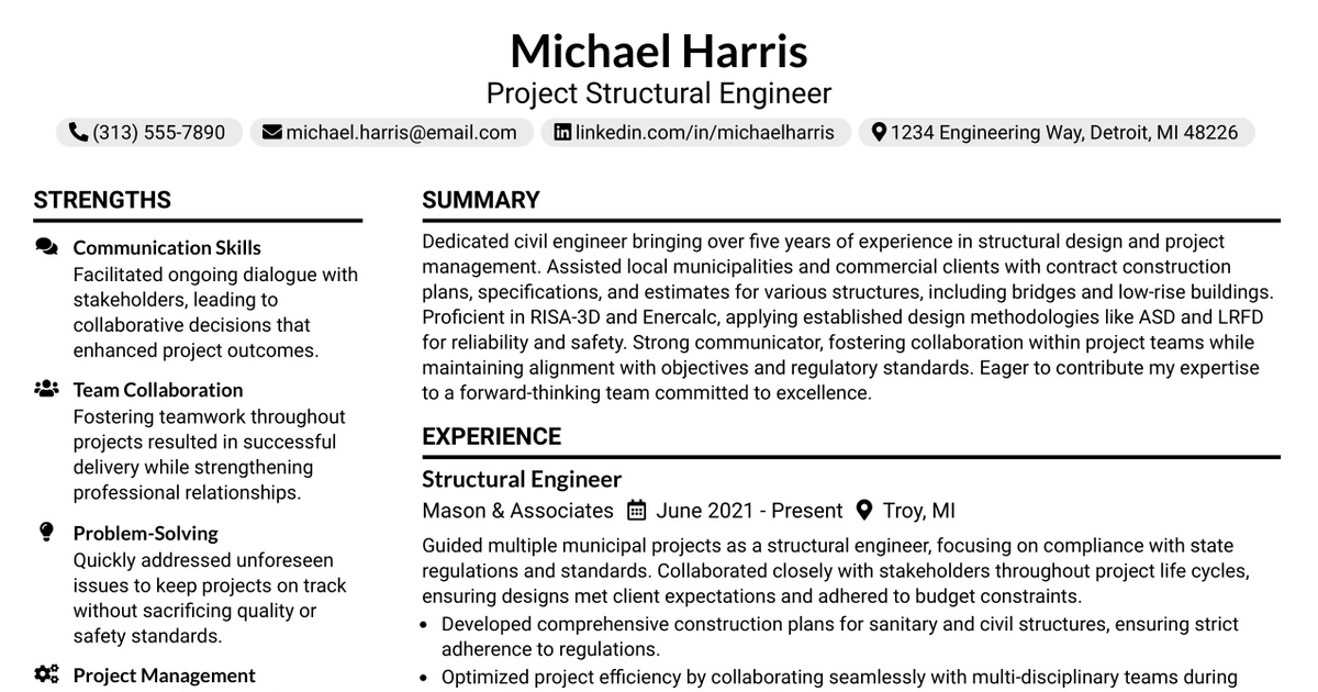 33 Project Structural Engineer Resume Templates with Example 2026 (ATS-Optimized)