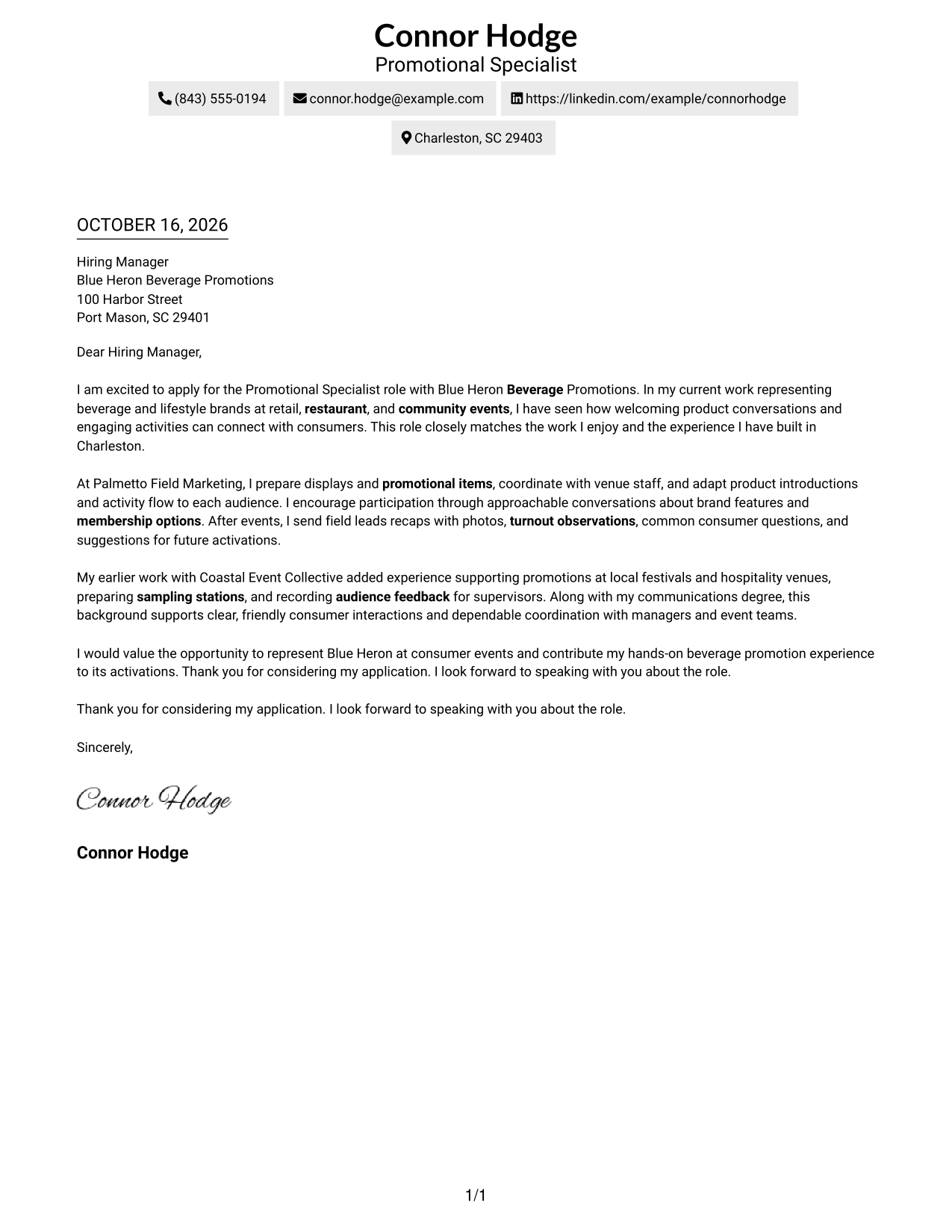 Cover letter example — page 1