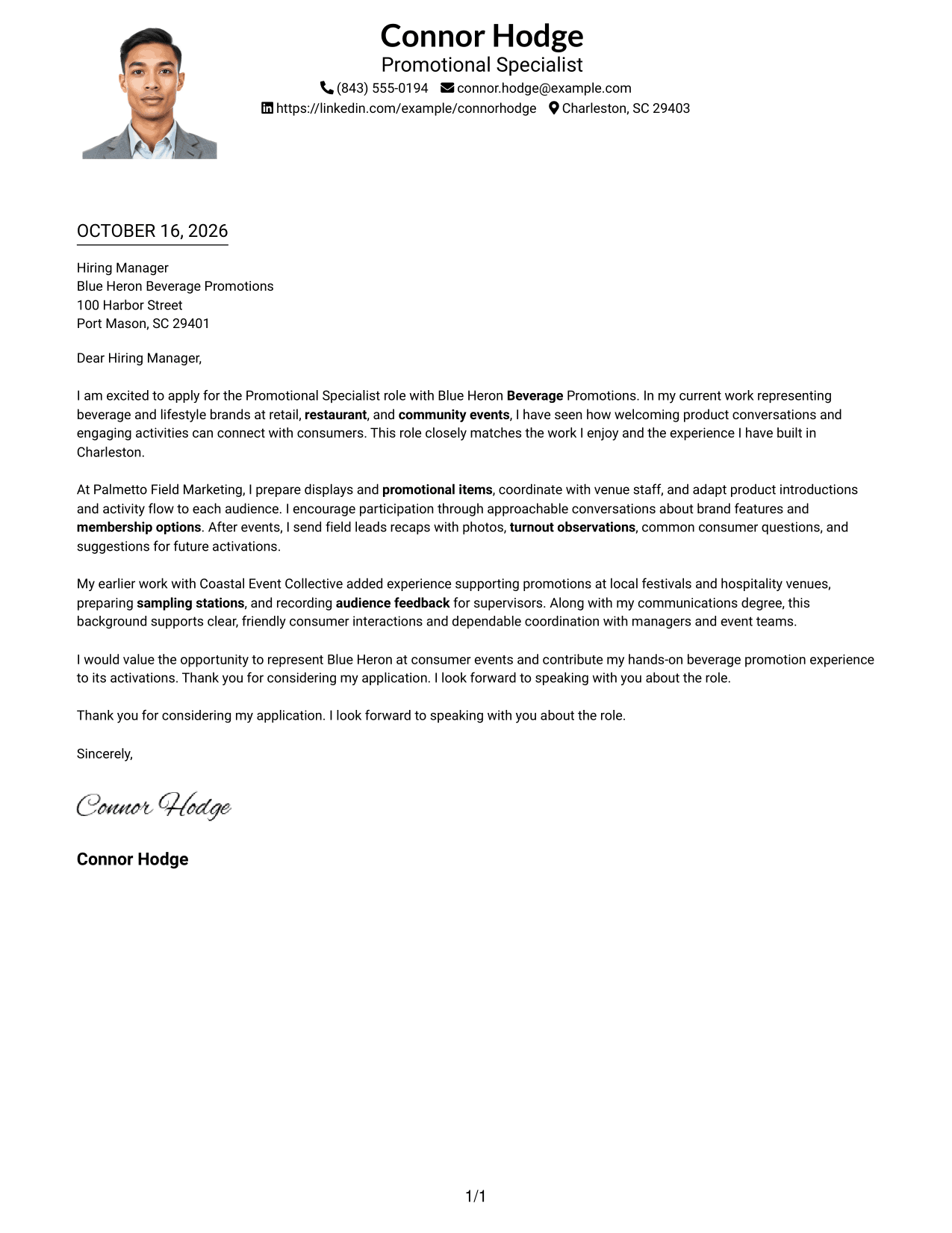 Cover letter example — page 1
