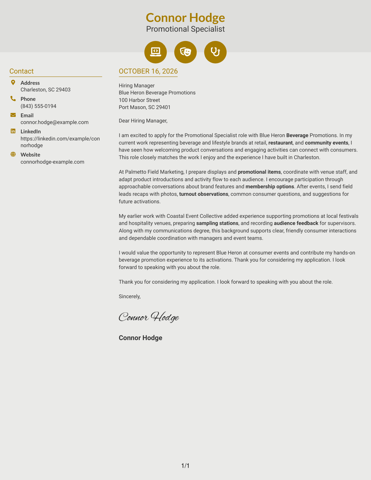 Cover letter example — page 1