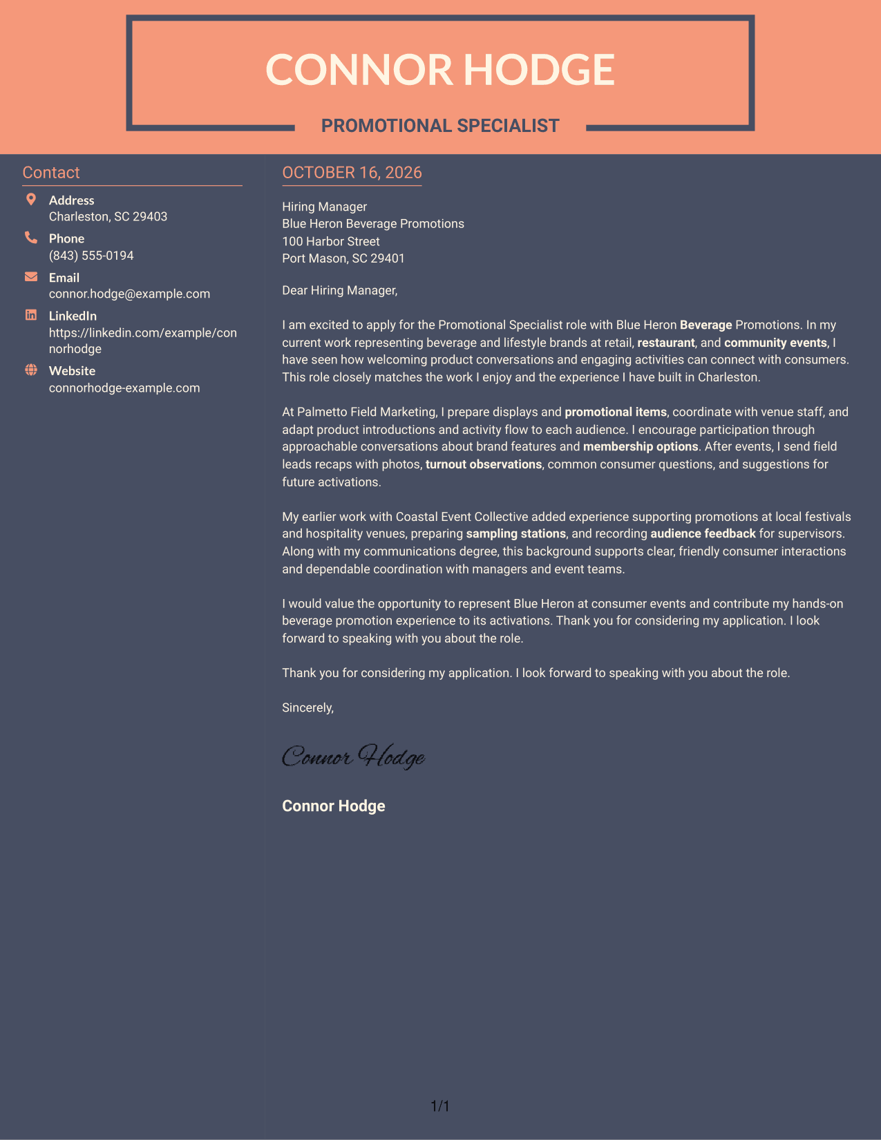 Cover letter example — page 1