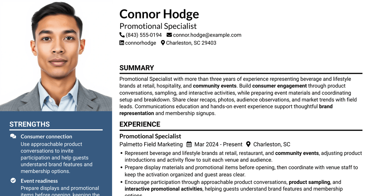 7 Promotional Specialist - Beverage Brand Activations Resume Templates with Example