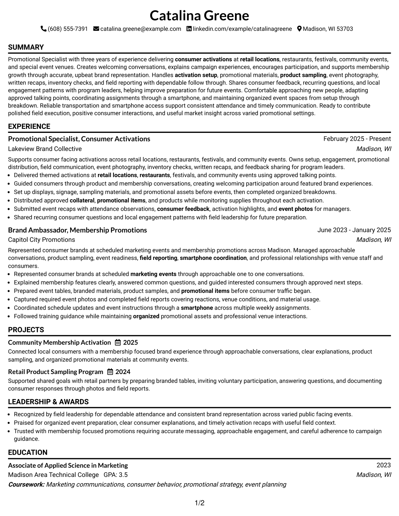 Resume Example Page 1
