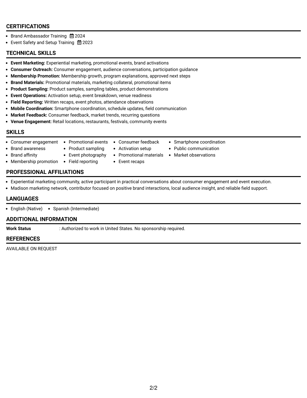 Resume Example Page 2
