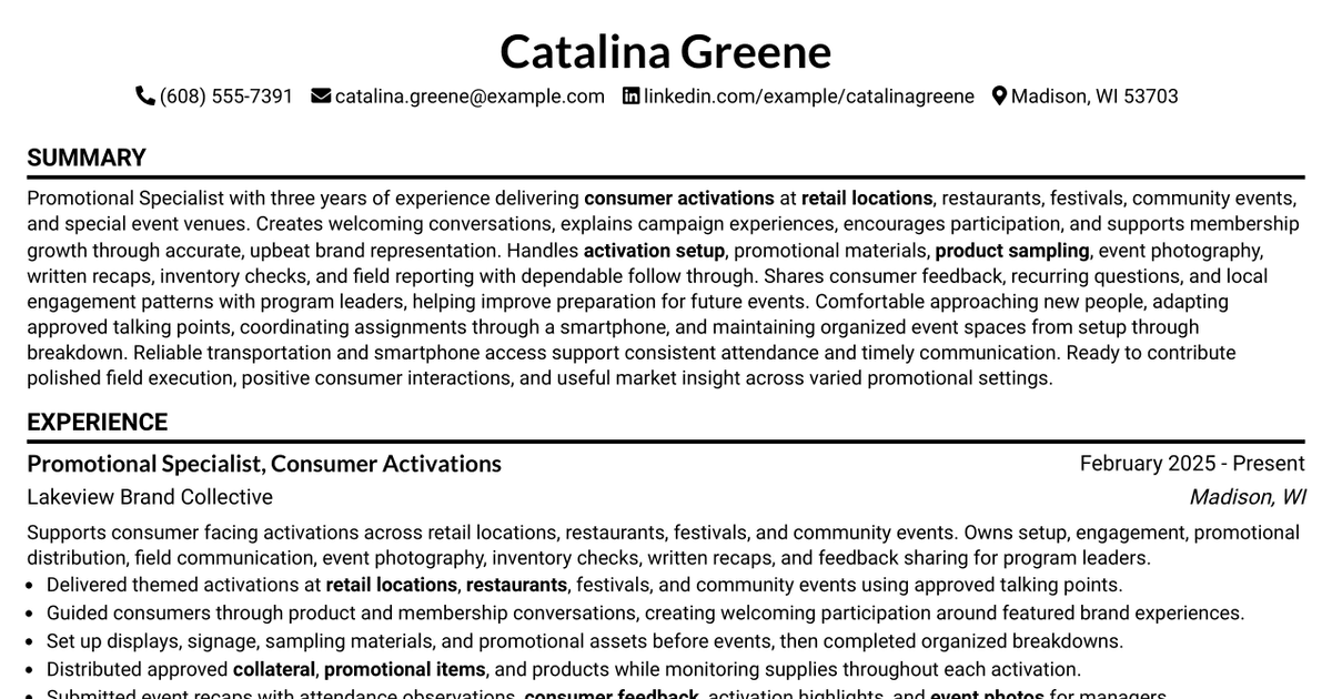 7 Promotional Specialist Resume Templates with Example