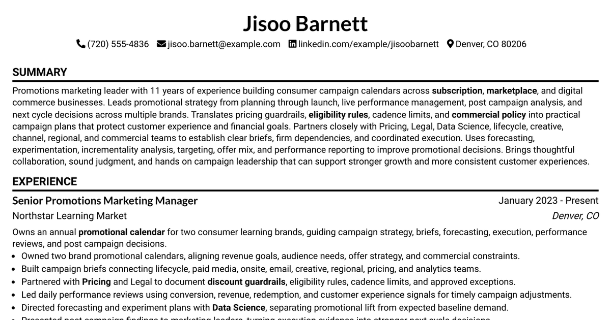 7 Promotions Marketing Manager Resume Templates with Example