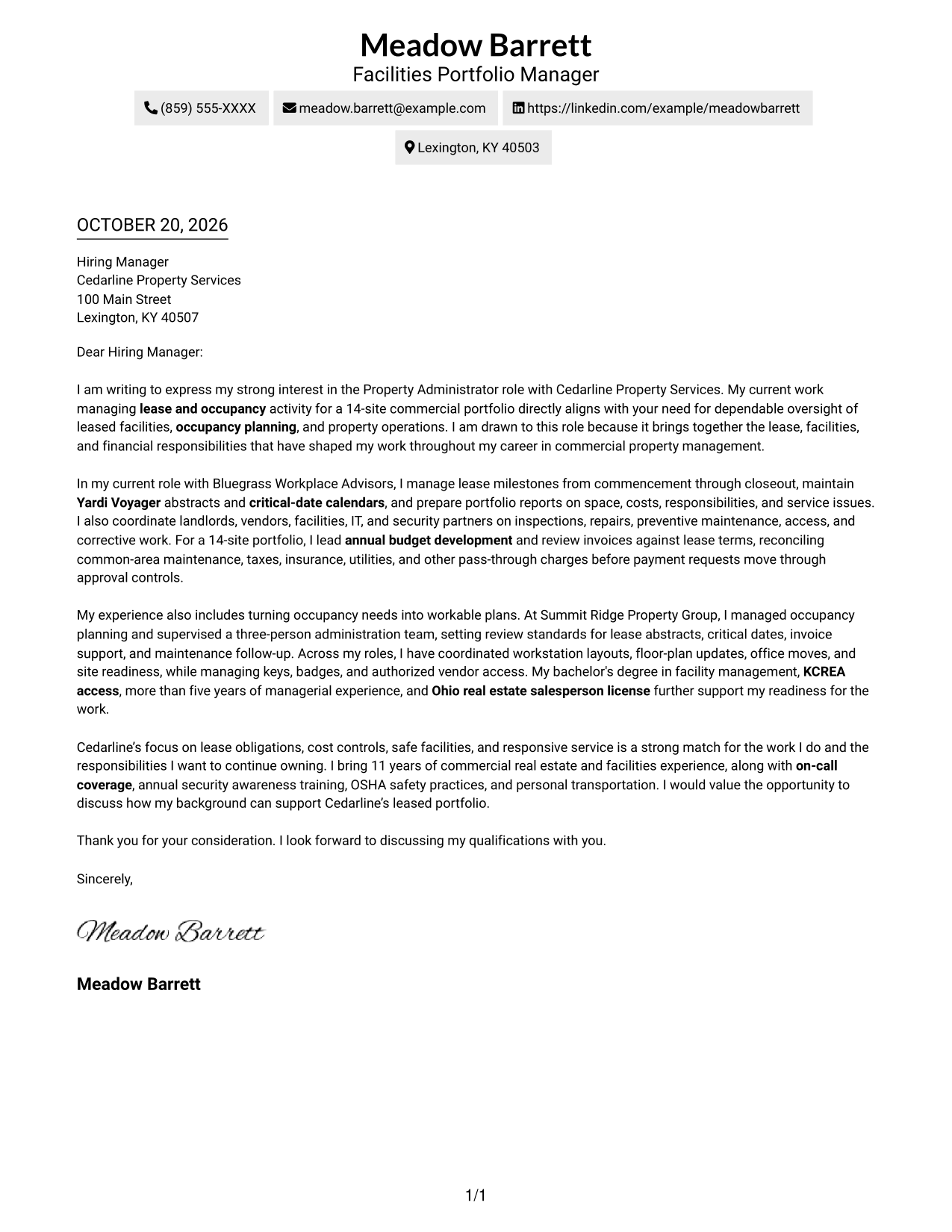 Cover letter example — page 1