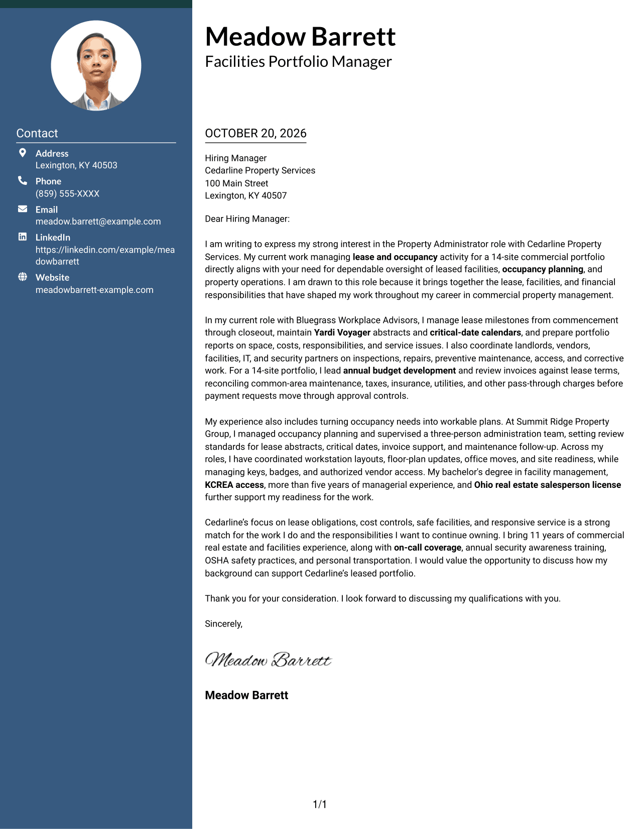 Cover letter example — page 1
