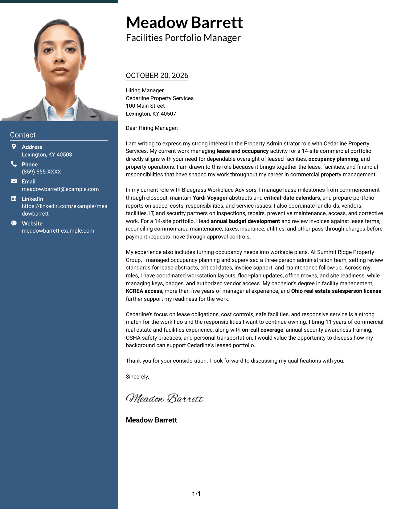 Cover letter example — page 1