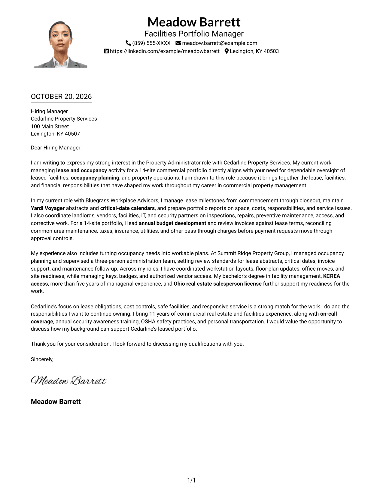 Cover letter example — page 1