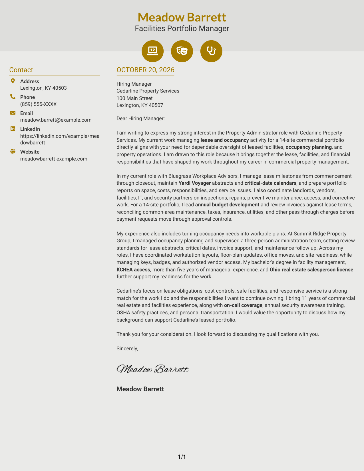 Cover letter example — page 1