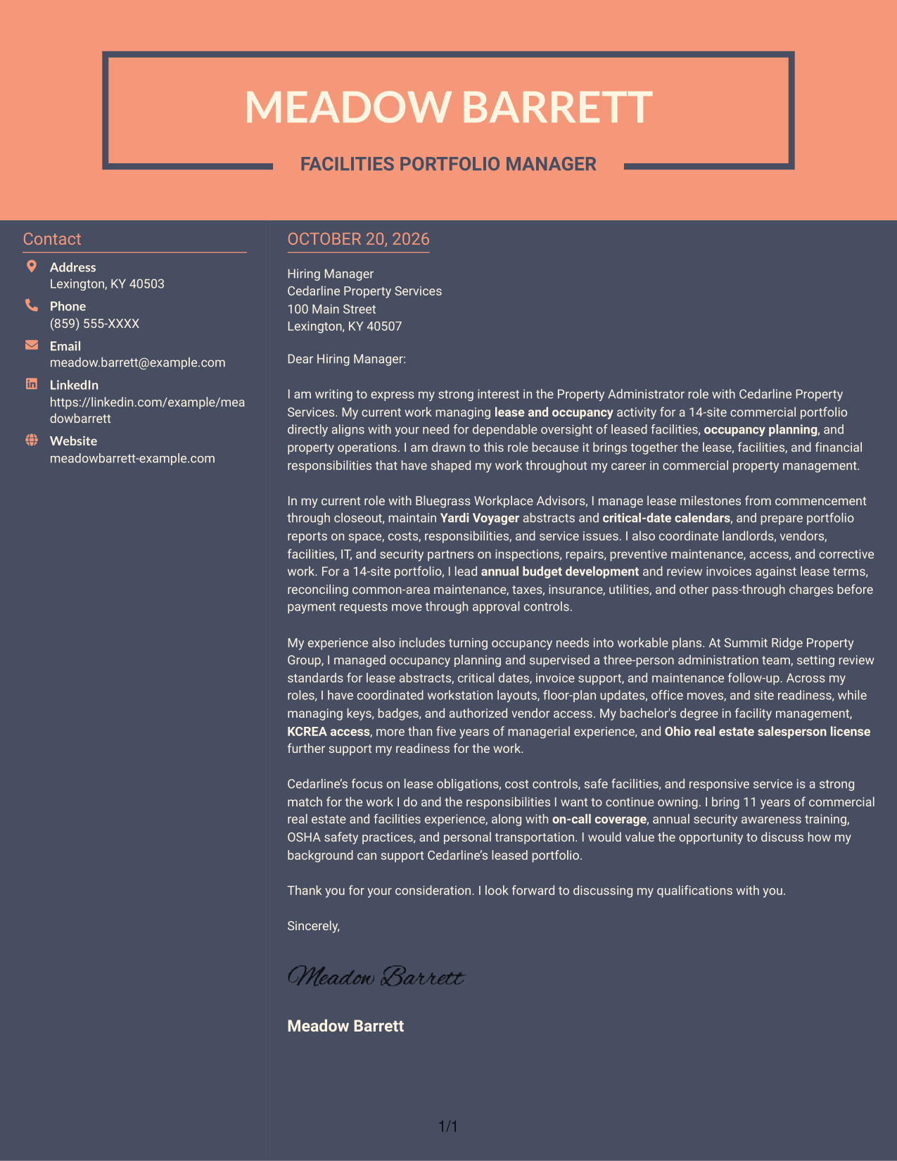 Cover letter example — page 1