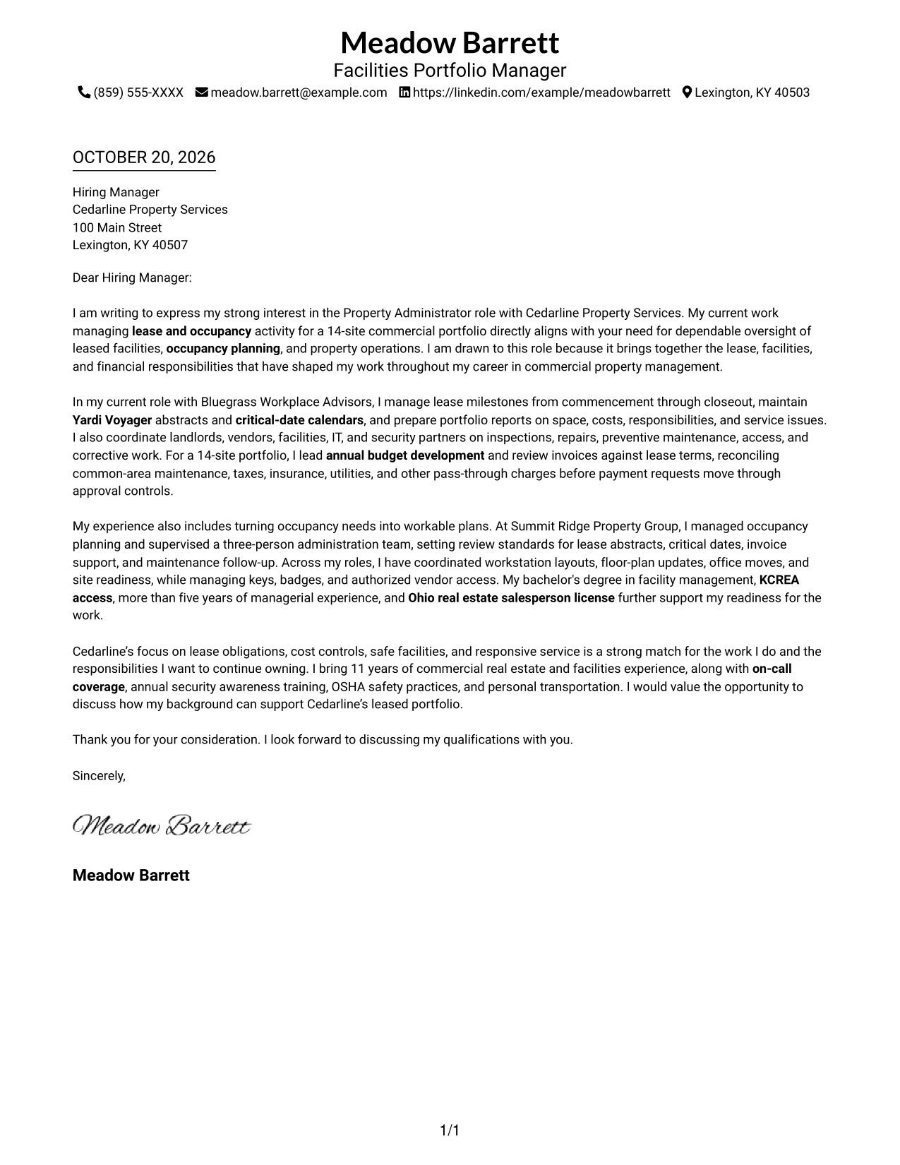 Cover letter example — page 1