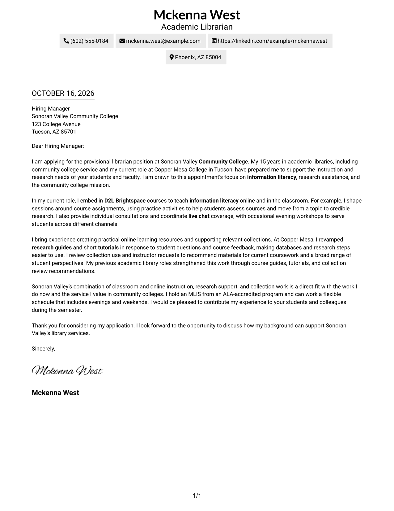 Cover letter example — page 1