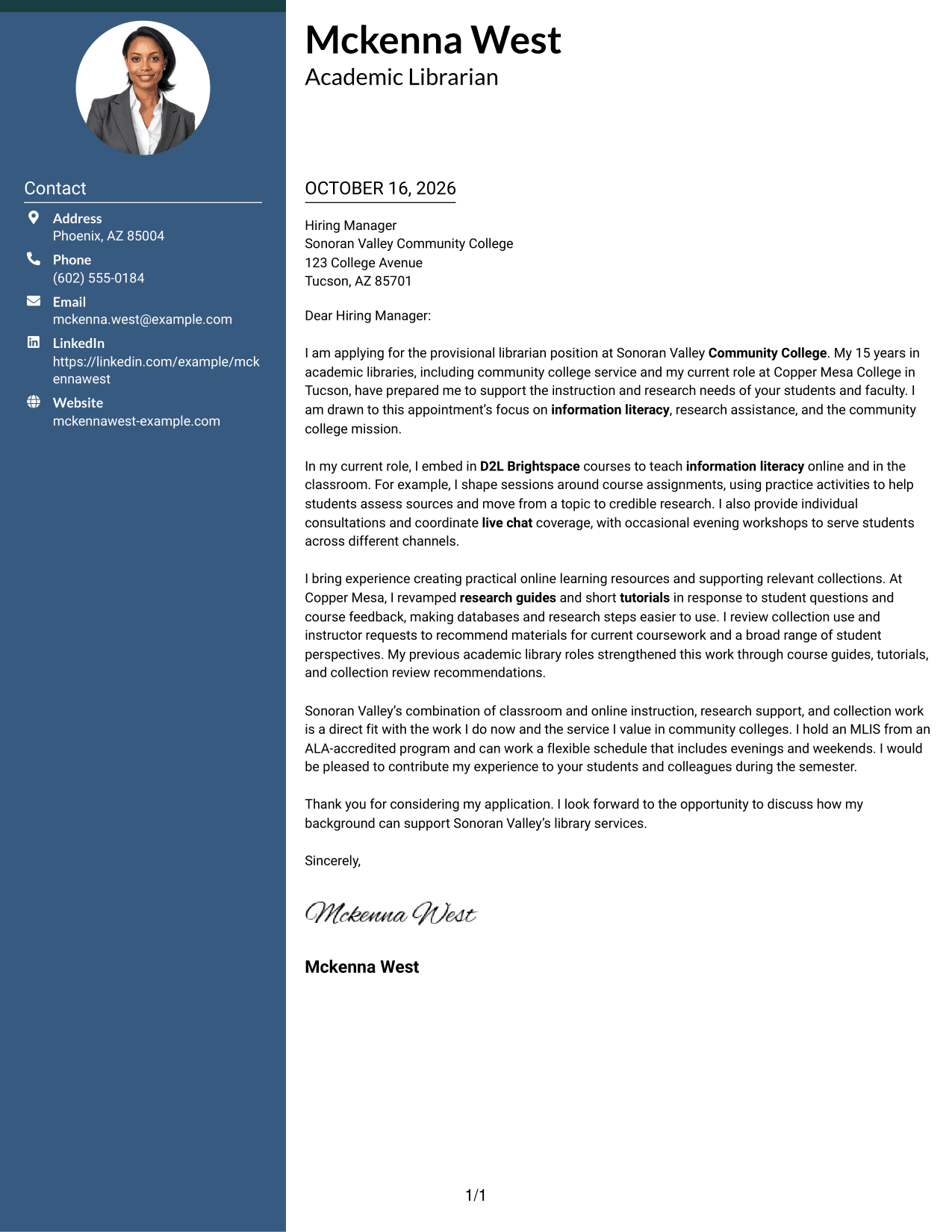 Cover letter example — page 1