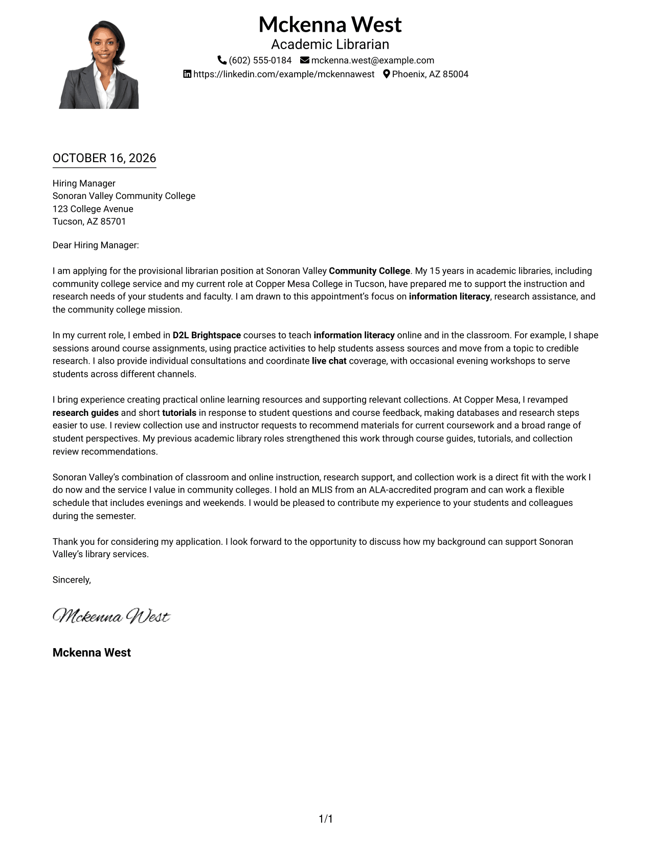 Cover letter example — page 1