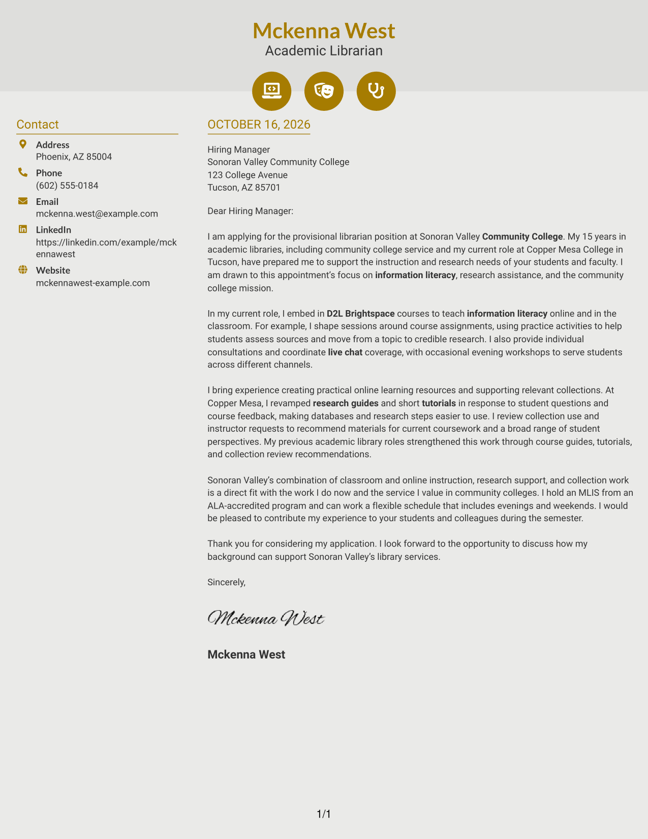 Cover letter example — page 1