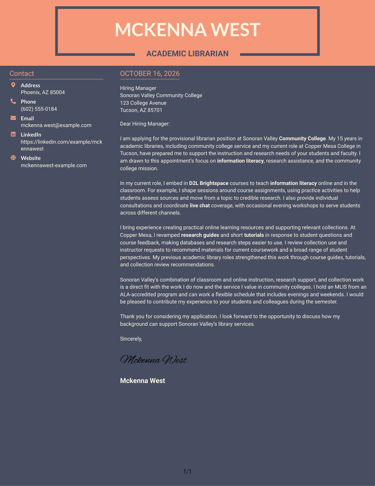 Cover letter example — page 1